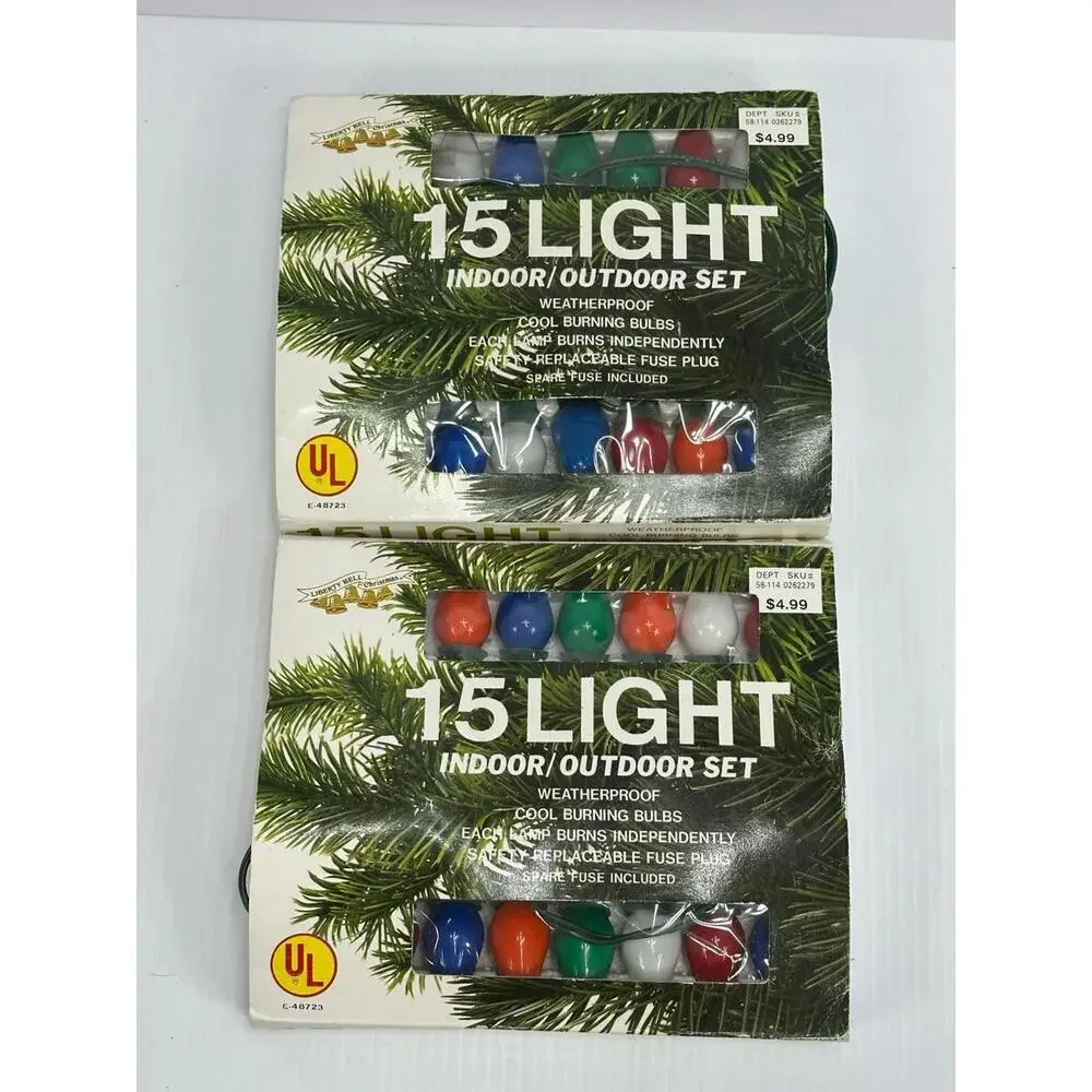 Vintage Liberty Bell Christmas Indoor Outdoor Set 15 Light Multi Color C7 Lights